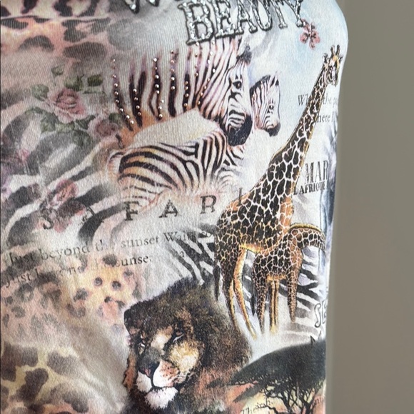 Vintage Y2K Christopher & Banks Safari Wild Beauty African Animal Print Top XL - Picture 3 of 8